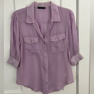 Maven West 100% Cupro Button Up Blouse Shirt Lightweight Casual Size XS Luxury